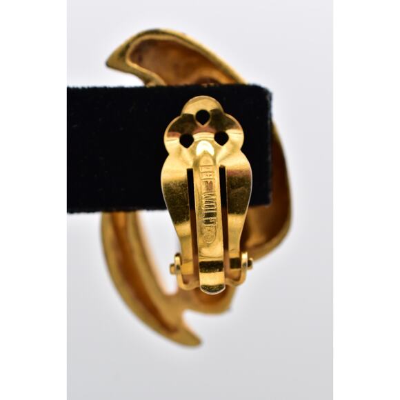 Lee Wolfe Vintage Clip On Earrings Brushed Gold Silver Satin Chunky Signed BinAV - Picture 9 of 12